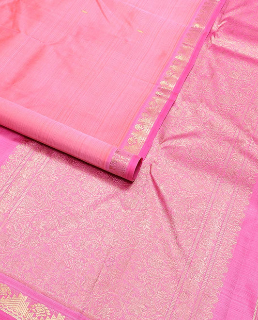 Baby pink buttas kancheepuram silk saree with contrast temple border & floral jaal design pallu