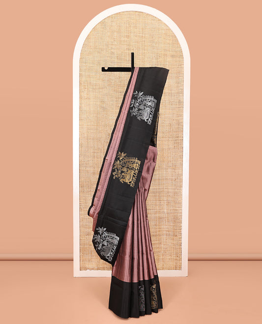 Mauve Mayuri Lite Silk Mix Saree, Subtly Woven with Muthu Stripes on Its Body, Complemented by a Contrast Border of Human Figurines, Intricately Designed Pallu, and Paired with a Contrast Blouse