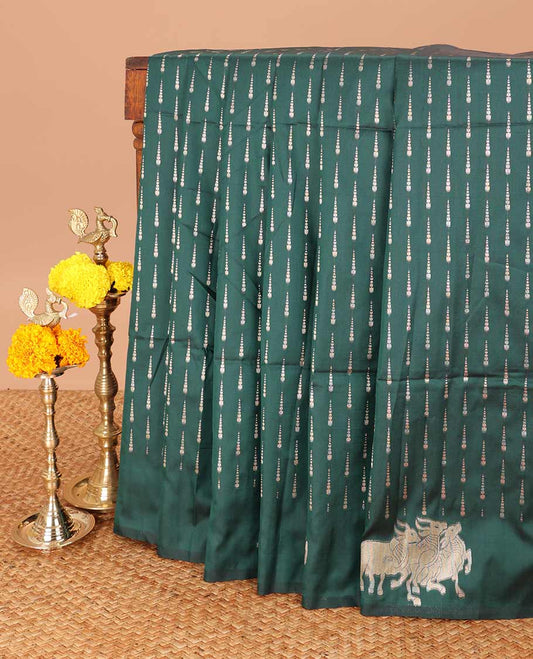 Dark green butta design soft silk saree with pichwai designb order & rich pallu along with butta design blouse