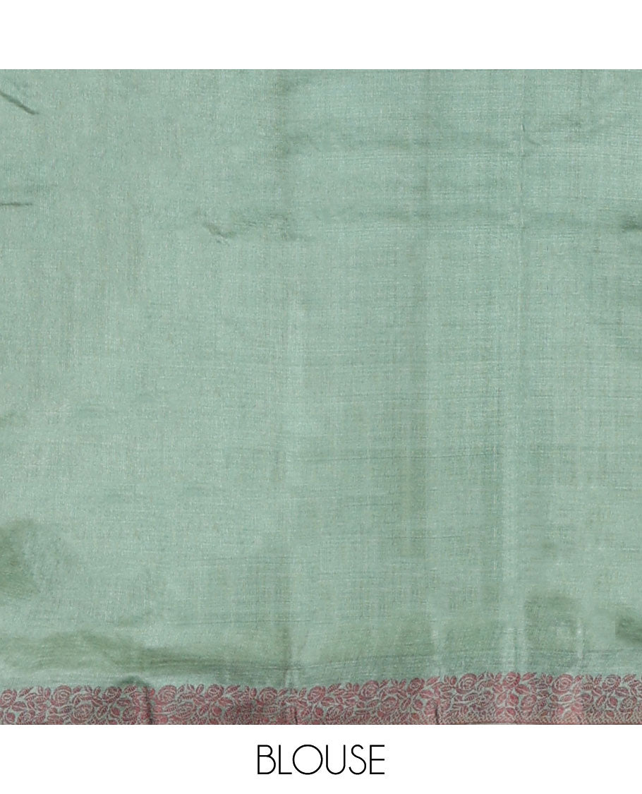 Green floral zari buttas tussar saree, floral zari border & self-pallu of floral designs