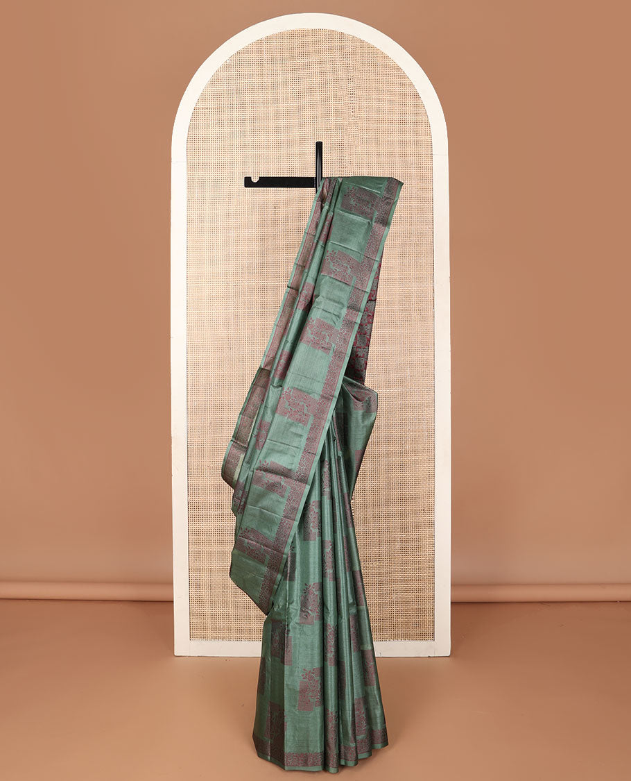 Green floral zari buttas tussar saree, floral zari border & self-pallu of floral designs