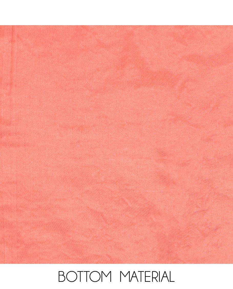 Peach chudidhar material set,floral vine design printed organza top,plain bottom & floral vine embroidery organza dupatta