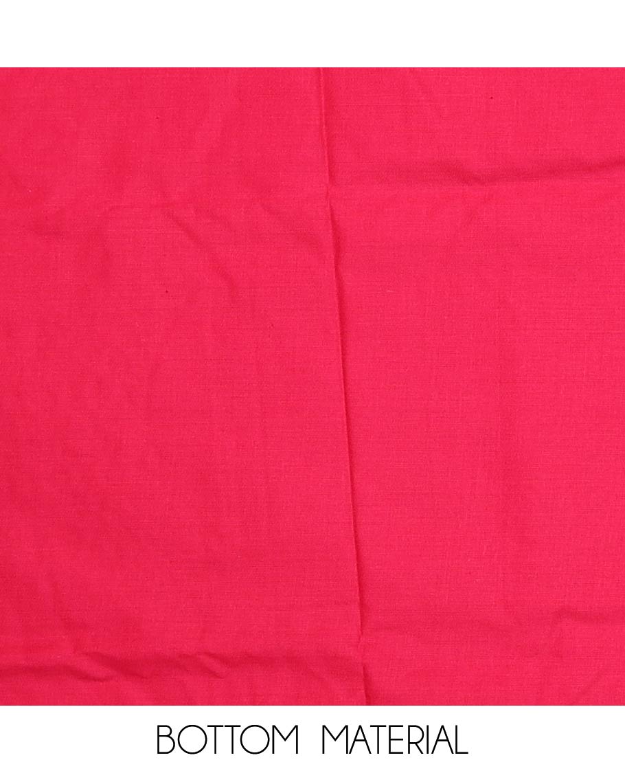 Red material churidar set, bandhani with neck embroidery cotton top, plain cotton bottom, and contrast sequins vine embroidered chanderi dupatta