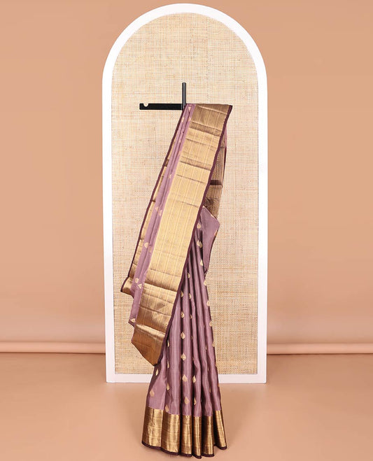 Mauve leaf buttas vasundhara elite silk saree with contrast intricate zari design border & floral design pallu