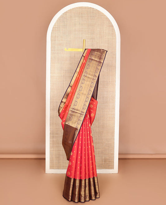 Orange zari buttas Vasundhara silk mix saree, contrast traditional zari border & jaal pallu