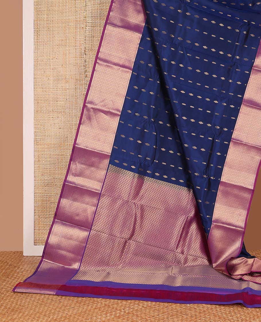Blue zari buttas Vasundhara silk mix saree, contrast traditional design border, and jaal pallu