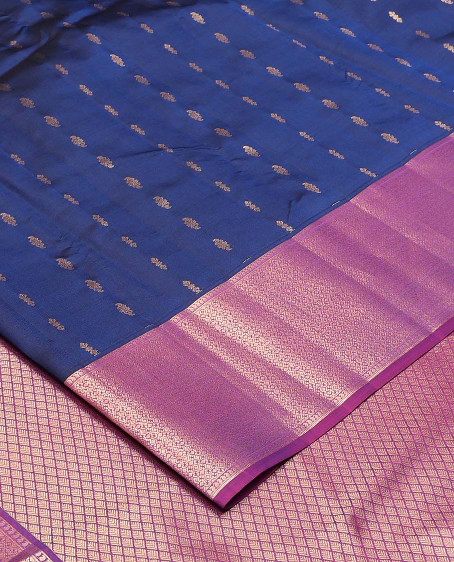 Blue zari buttas Vasundhara silk mix saree, contrast traditional design border, and jaal pallu