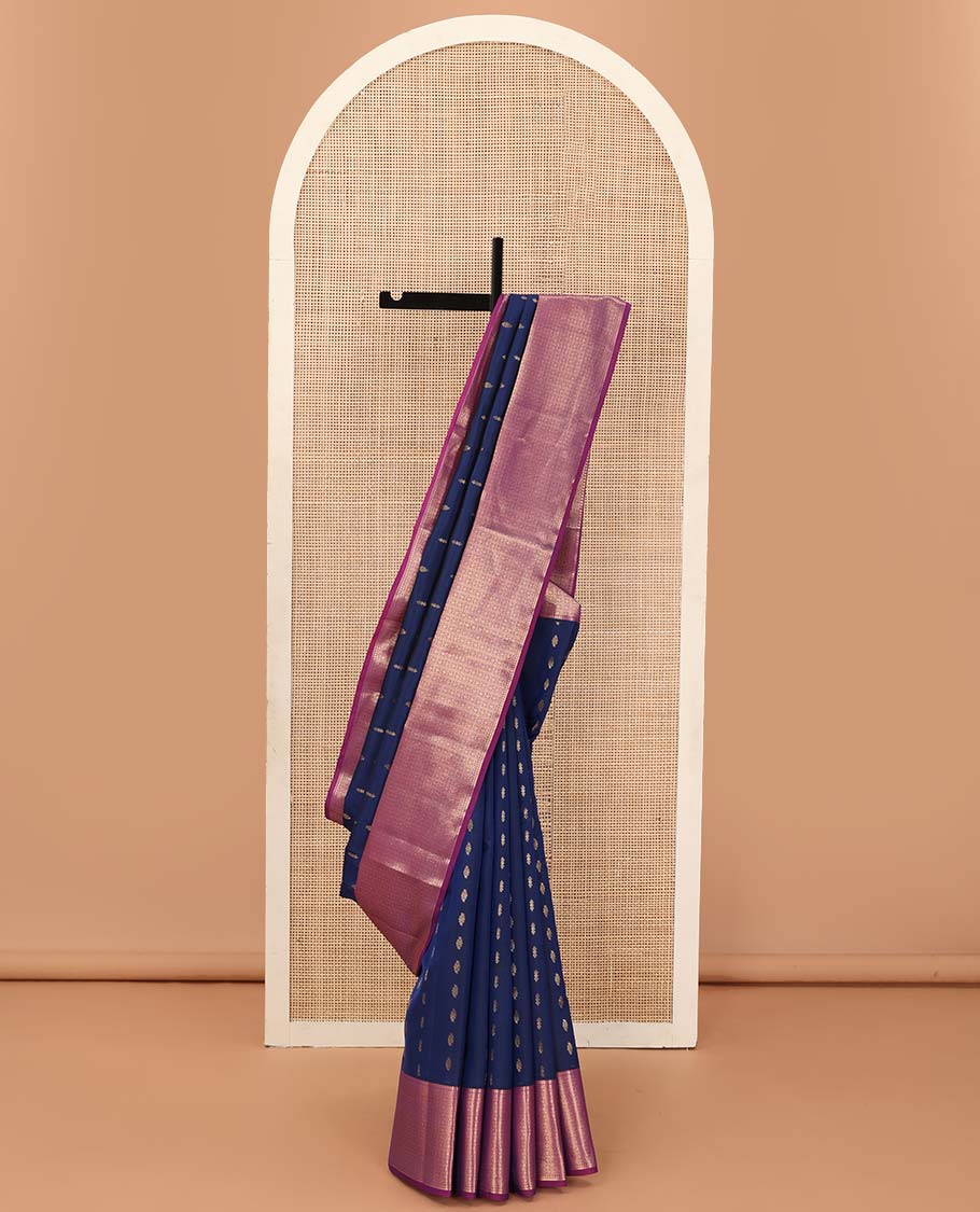 Blue zari buttas Vasundhara silk mix saree, contrast traditional design border, and jaal pallu