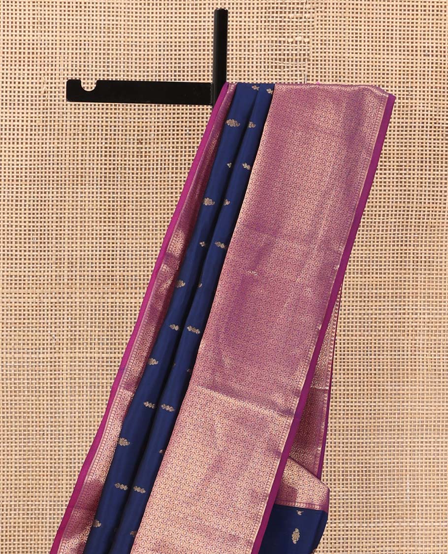Blue zari buttas Vasundhara silk mix saree, contrast traditional design border, and jaal pallu