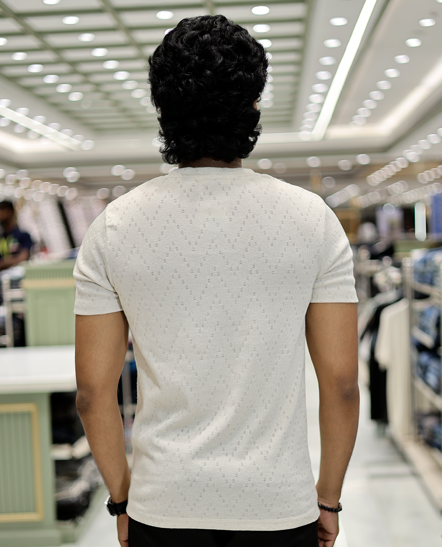 Ivory Chevron Cotton-Blended T-Shirt