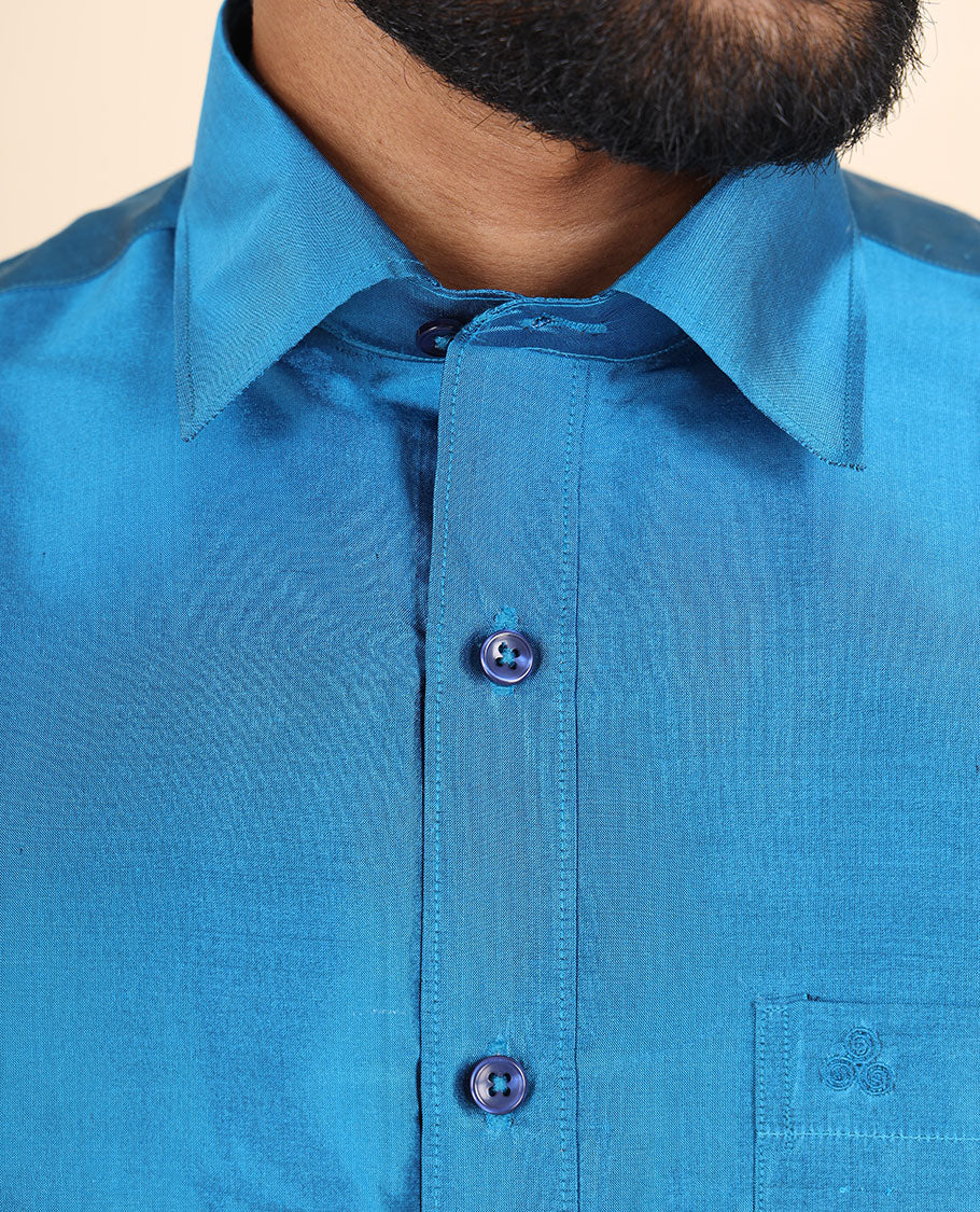 Light blue color plain design full-sleeve pure-silk shirt