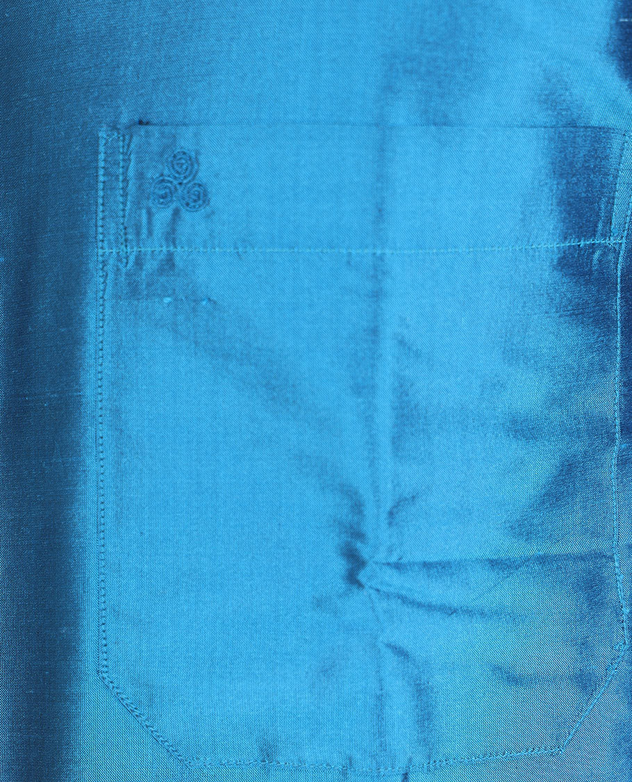 Blue pure-silk plain design full-sleeve shirt