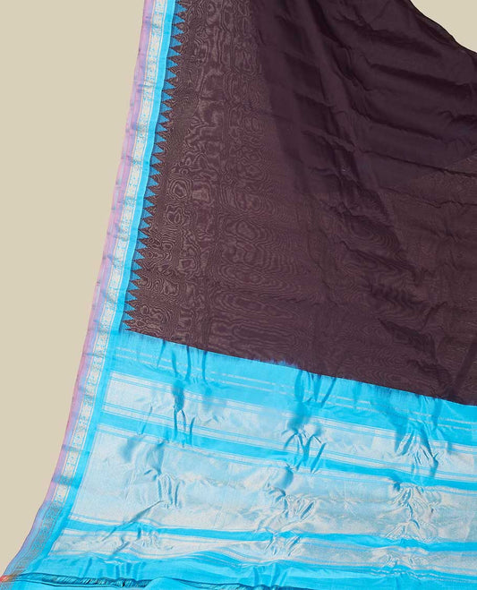 Classy black gadwal cotton saree with contrast vibardha border & zari design enriched pallu 