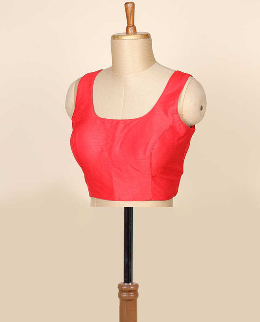 Red plain raw-silk sleeveless readymade blouse