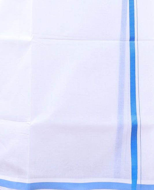 Minister White 4-yard cotton White dhoti with contrast light blue border 