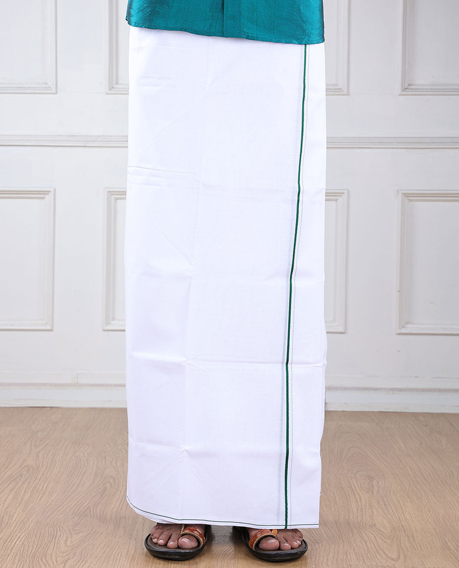 Minister White 4-yard cotton White dhoti with contrast thin blue border 