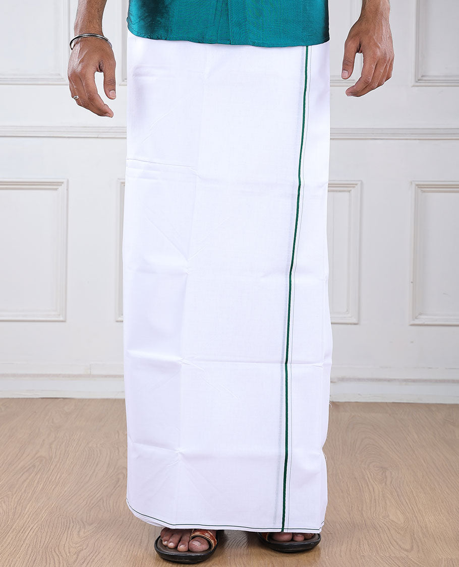 Minister White 4-yard cotton White dhoti with contrast thin blue border 