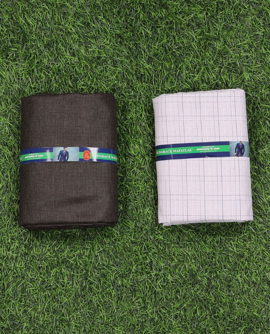 Sungrace Mafatlal men's material set features checked cotton shirt & contrast polyester viscose pants 