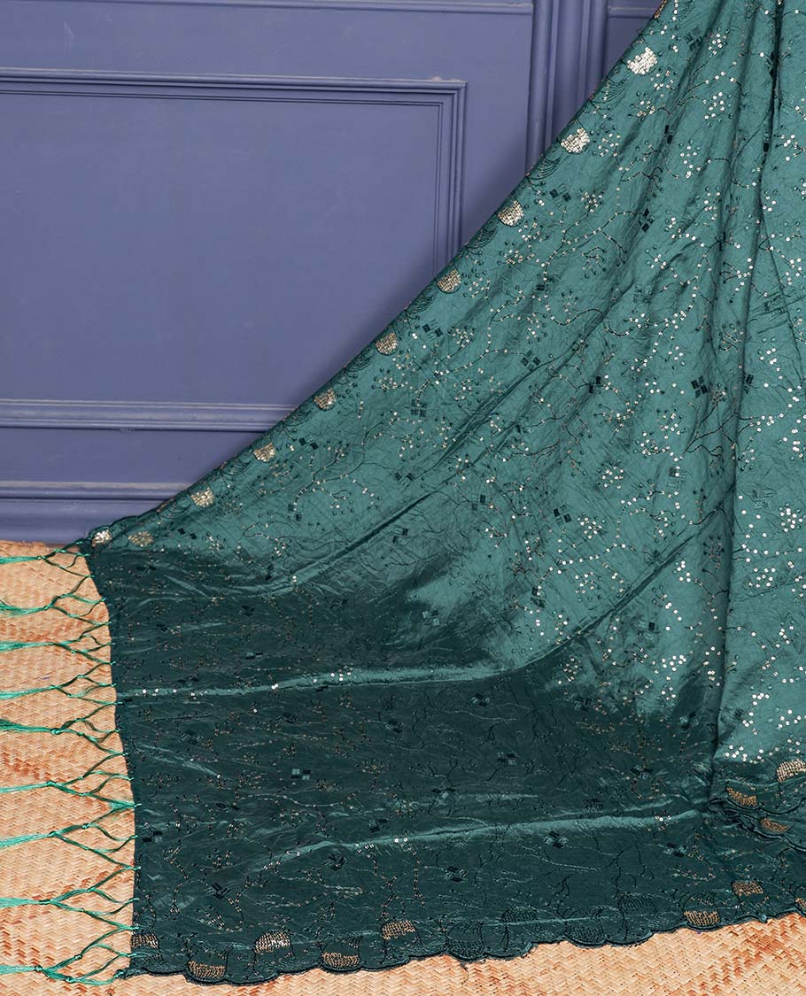 Dark green thread & floral design full-sequin embroidered synthetic sc
