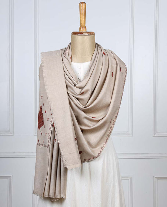 Lite cream intricate thread embroideried pashmina dupatta