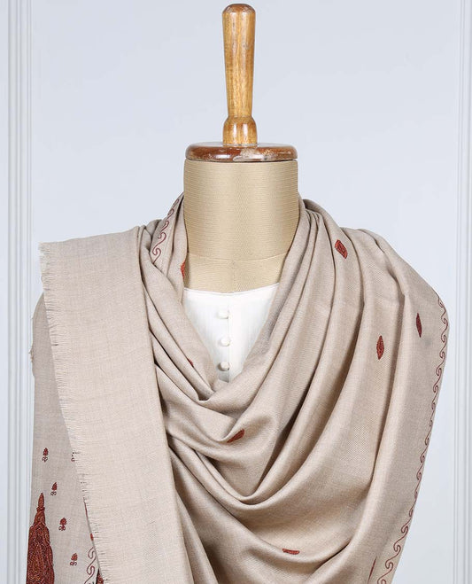 Lite cream intricate thread embroideried pashmina dupatta