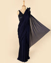 Deep Blue Georgette Readymade Saree, stitched kardhana embroidery & sequined sleeveless blouse