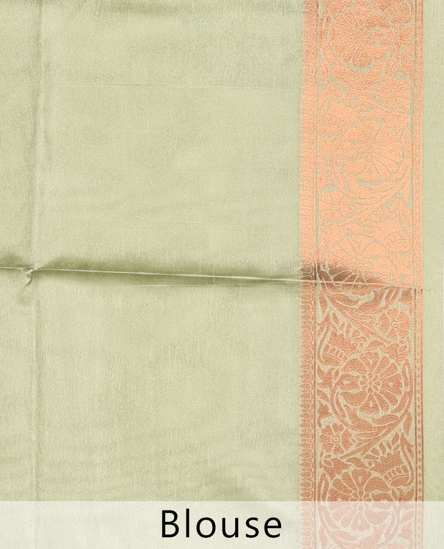 Green Bhagalpuri Semi banaras tussar saree with all-over polka dots, contrast border & pallu of intricate designs 