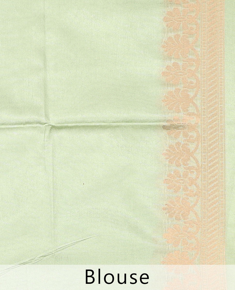 Pale Green Bhagalpuri Semi banaras tussar Saree with unique designs all over its body, contrast border & intricate pallu
