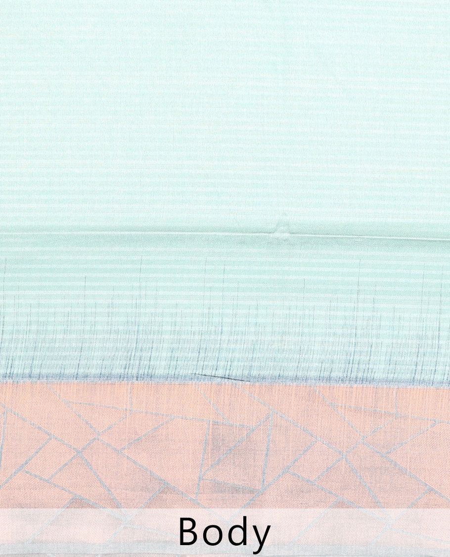 Mint Green Striped bhagalpuri Semi banaras tussar saree, contrast border & pallu of intricate designs 