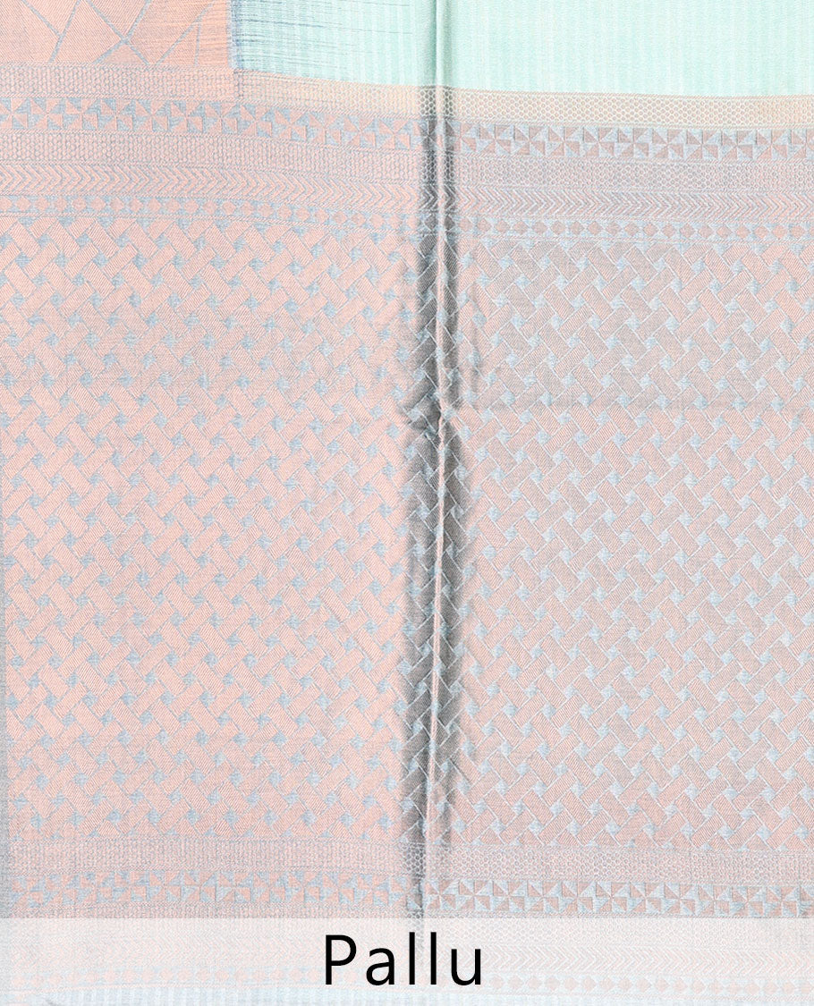 Mint Green Striped bhagalpuri Semi banaras tussar saree, contrast border & pallu of intricate designs 
