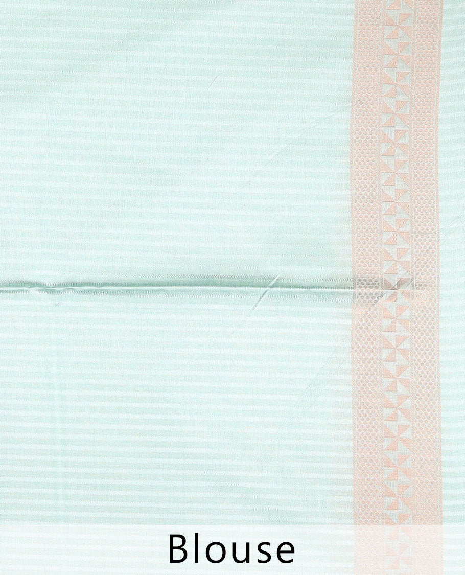 Mint Green Striped bhagalpuri Semi banaras tussar saree, contrast border & pallu of intricate designs 