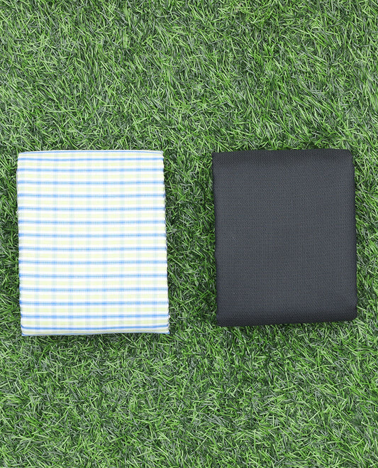 Reid & Taylor men's material set features a white checked cotton shirt & contrast polyester viscose pants 