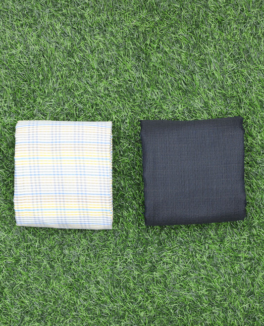 Reid & Taylor men's material set features a multi-color checked cotton shirt & contrast polyester viscose pants 