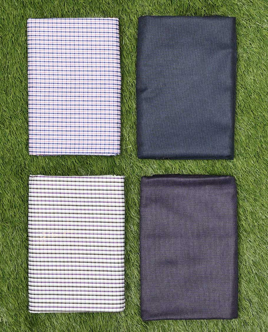 Arvind men's combo material set features 2 micro-checked design cotton pure shirts & 2 contrast polyester viscose pants