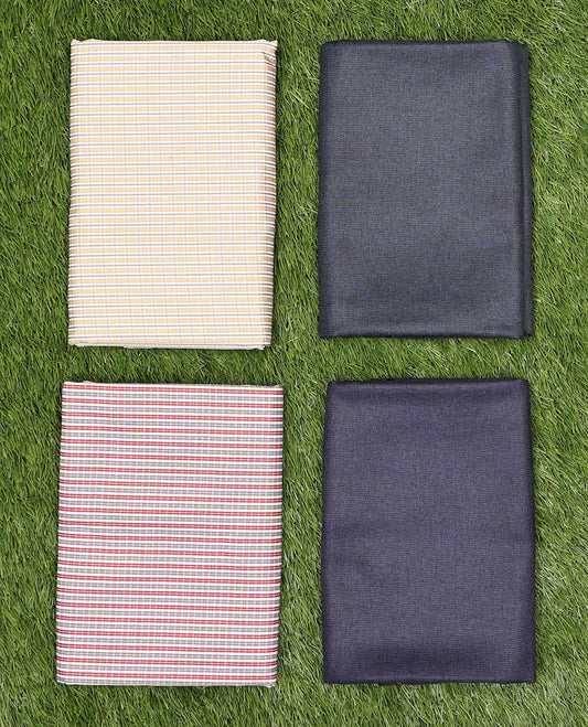 Arvind men's combo material set features 2 checked design cotton pure shirts & 2 contrast polyester viscose pants
