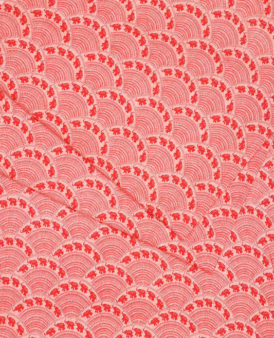 Pink geometric patterns & elephant motifs printed cotton multi-use material 