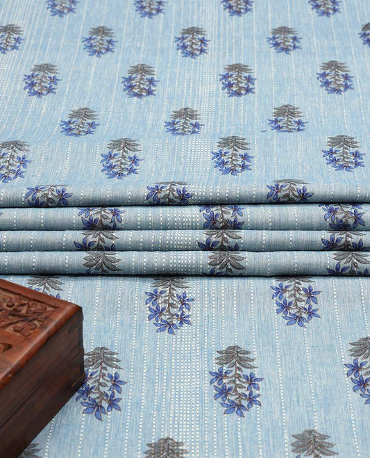 Pastel blue floral motifs printed cotton multi-use material 