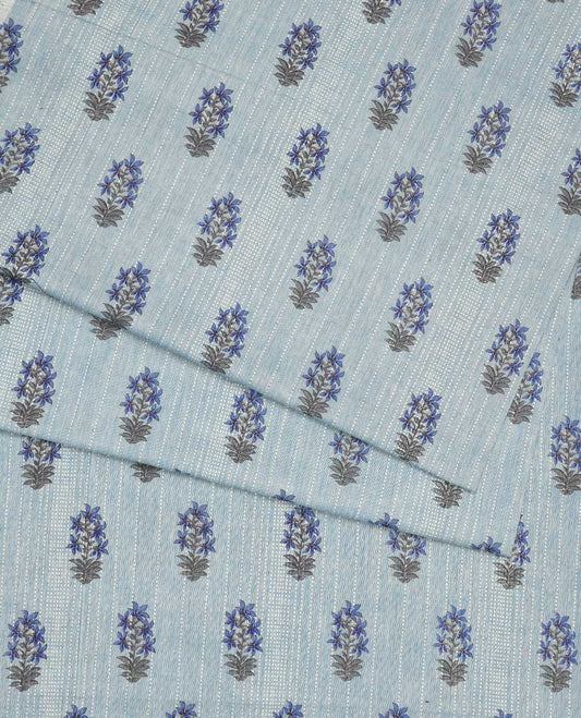 Pastel blue floral motifs printed cotton multi-use material 