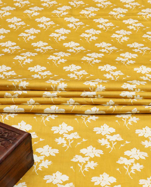 Yellow unique floral motif cotton printed multi-use material