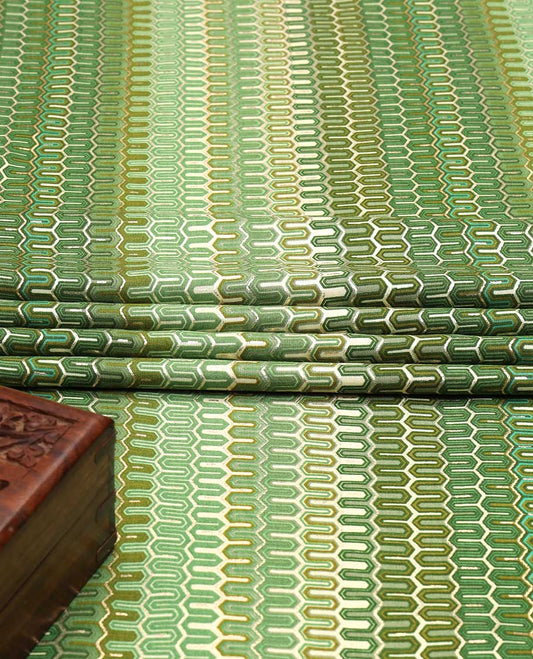 Shade of different Green colour geometric pattern printed cotton multi-use material