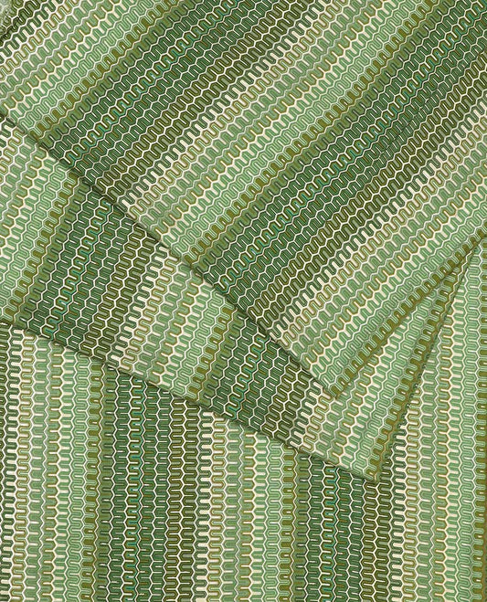 Shade of different Green colour geometric pattern printed cotton multi-use material