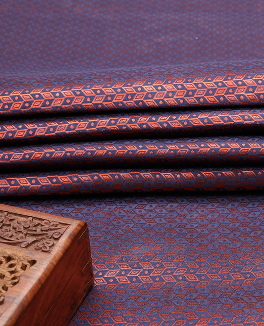 Berry blue semi-raw-silk zari jacquard multi-use material, perfect for ethnic blouse,skirt,kurti,crop top,sherwani, etc 