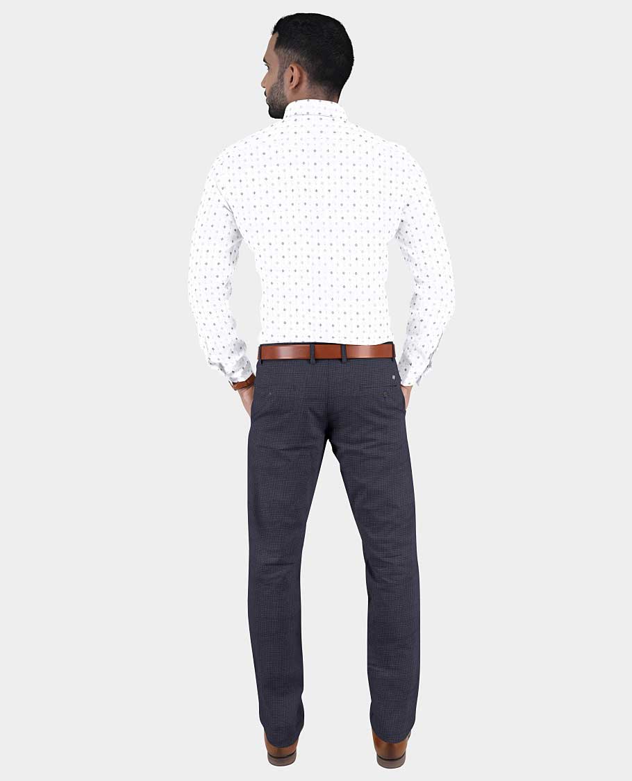 Arvind men's material set combo features 2 white micro-motifs printed cotton shirts & 2 contrast polyester viscose pants