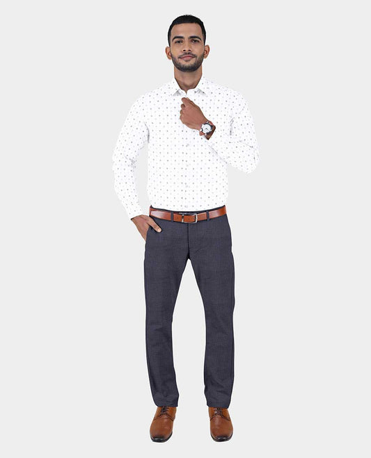 Arvind men's material set combo features 2 white micro-motifs printed cotton shirts & 2 contrast polyester viscose pants