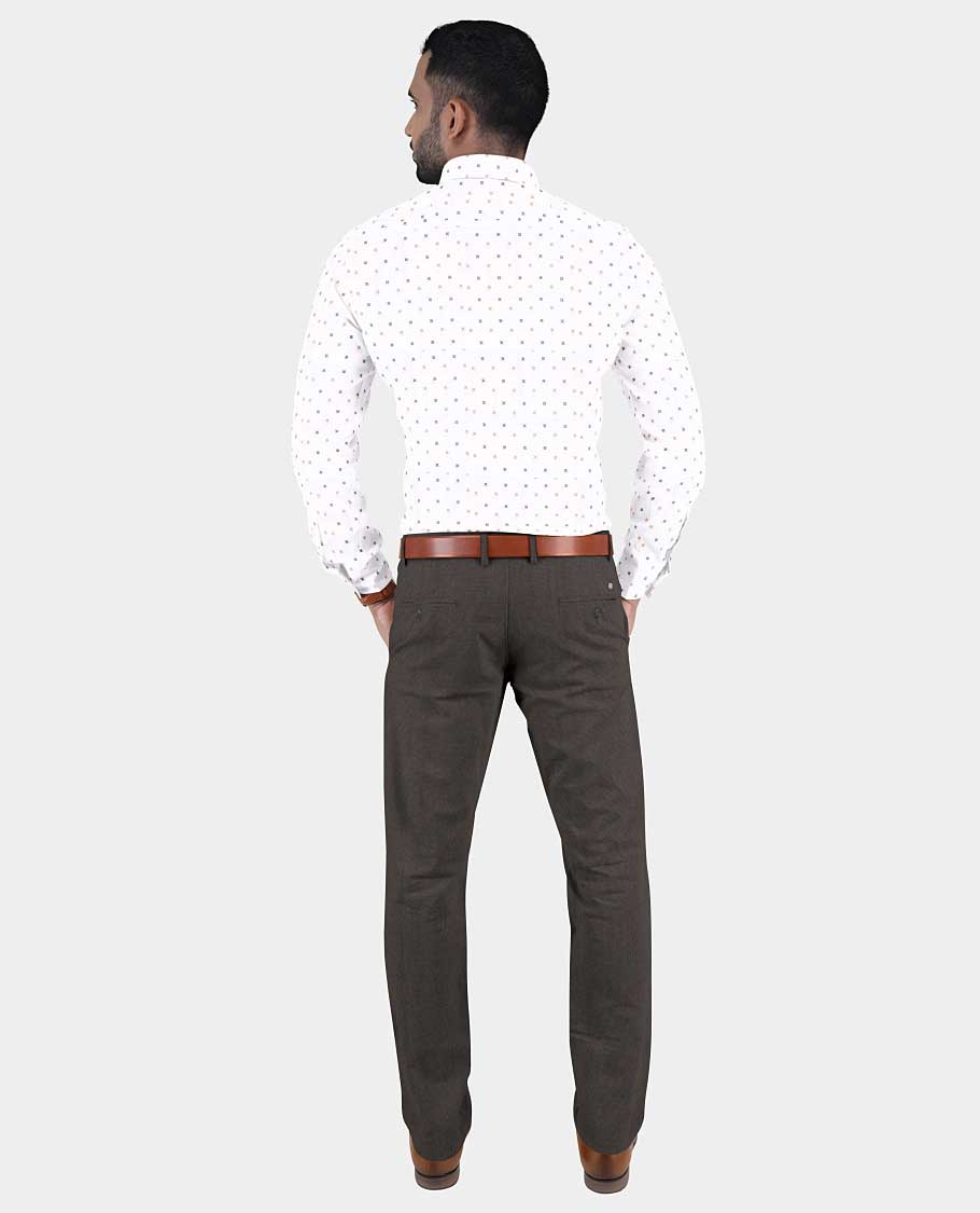 Arvind men's material set combo features 2 white micro-motifs printed cotton shirts & 2 contrast polyester viscose pants