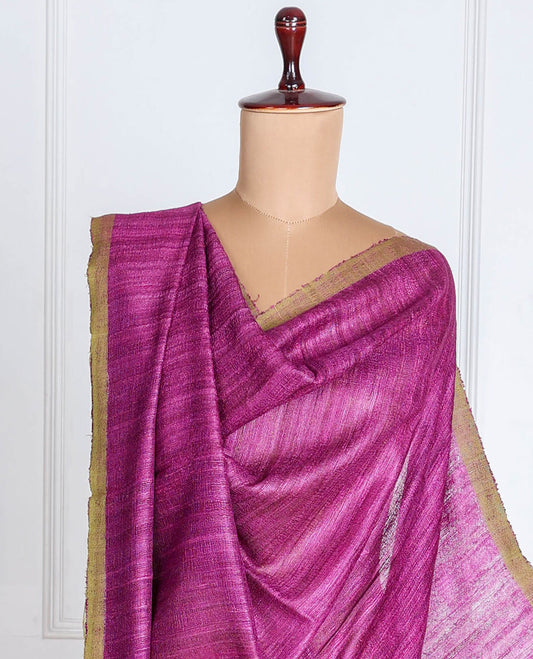 Purple plain design tussar dupatta with contrast thin border & tassels