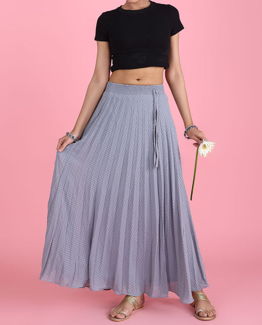 Elephant grey checked design georgette skirt