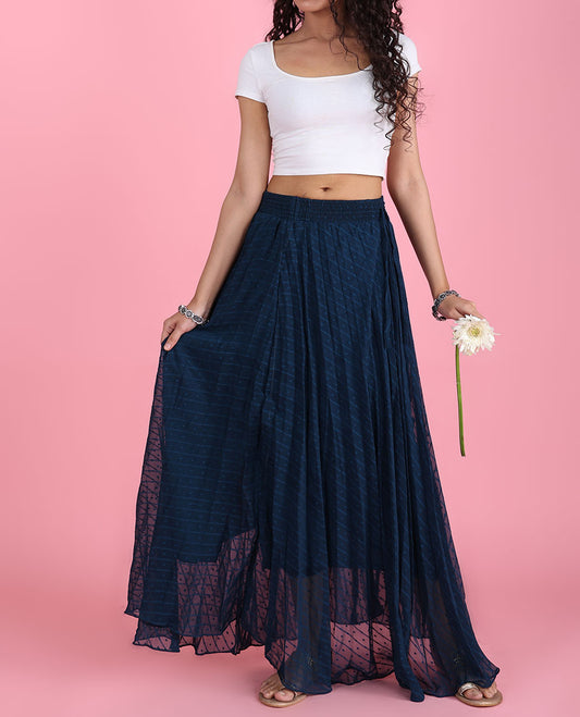 Deep blue intricately designed argyle design georgette skirt 
