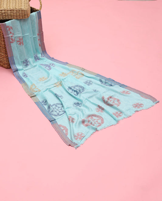 Powder blue unique multi-color motifs orlon fabric dupatta 
