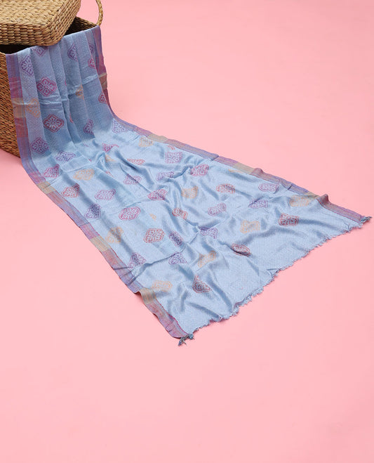 Blue orlon dupatta features unique multi-colors motifs